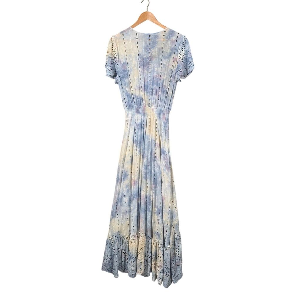 Young Fabulous & Broke Costa Blue Tie Dye Eyelet Maxi Dress Small Feminine Boho - Picture 10 of 10